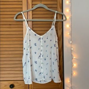 NWT White tank top with blue floral pattern